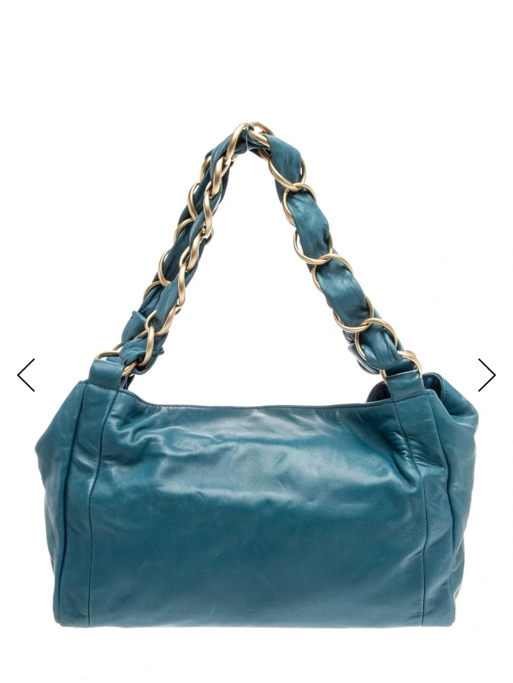 CHANEL Teal Leather Shoulder Bag with Gold Chain Strap